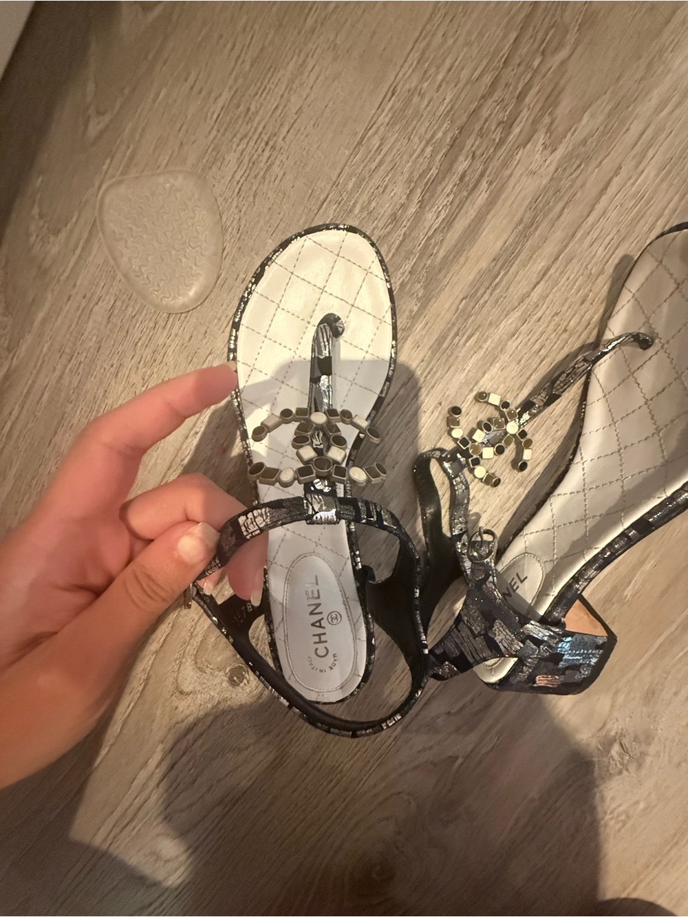 CHANEL Logo T-Strap Sandals